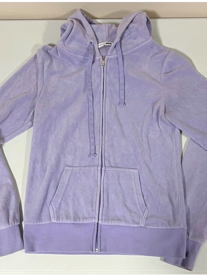 Purple Lavender Solid Velour Y2k Zipper Sweater Sweatshirt Hoodie Size S #Y2k